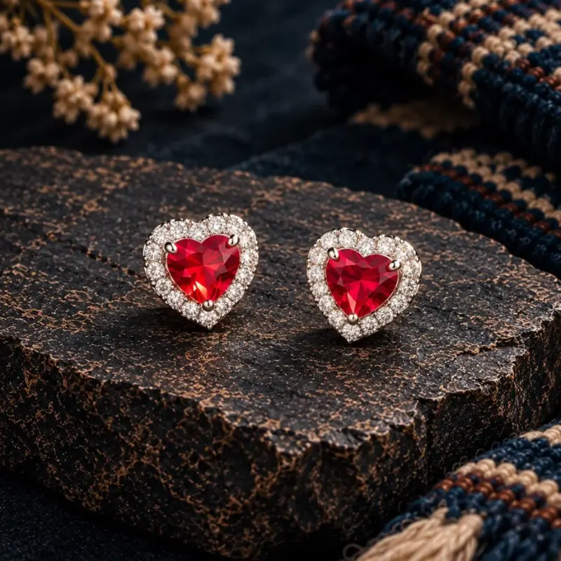 Aretes Corazón Rubí